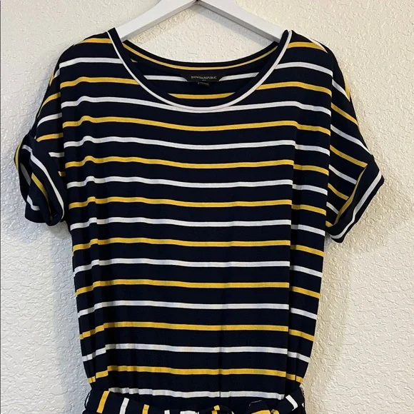 Banana Republic yellow/navy blue stripe short sleeve dress size XS Rayon/spandex - Picture 2 of 5